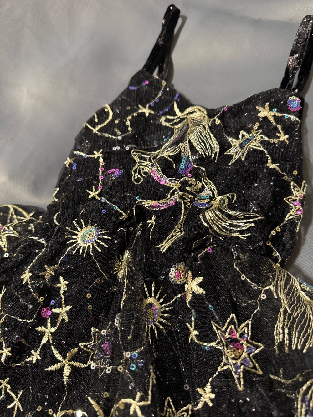Black Gold Celestial Constellation Star Sequined Dress
